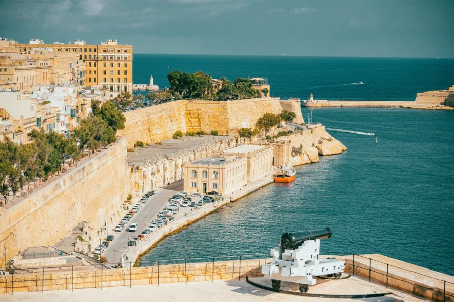 Valletta's Grand Harbour and fortified bastions in Malta